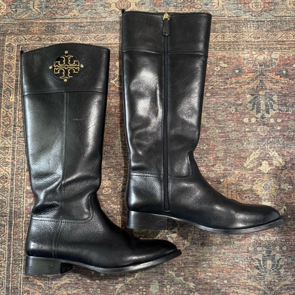 Tory Burch Kiernan Riding Tall Equestrian Classic Boots Black Leather 10.5 - Picture 2 of 16